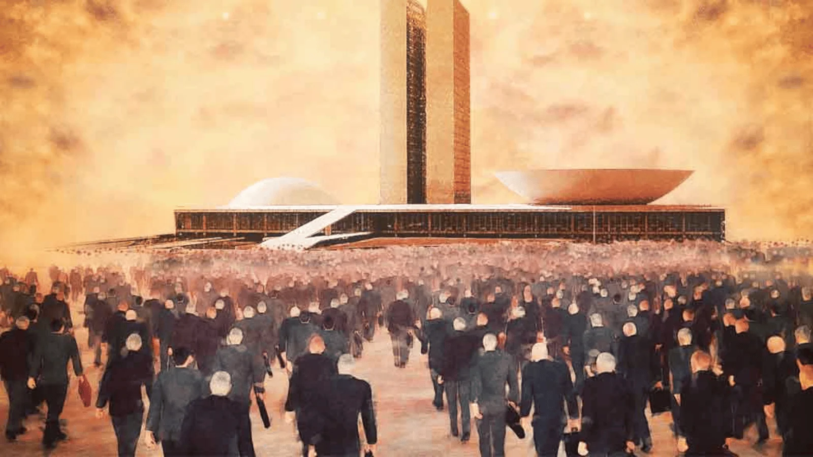 Imagem de uma multidão indo votar em uma eleição brasileira.
