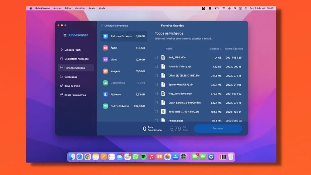 buhocleaner로 Mac을 더 빠르게 만드는 방법 Mac에서 열린 대용량 파일 도구가 있는 Buhocleaner 창