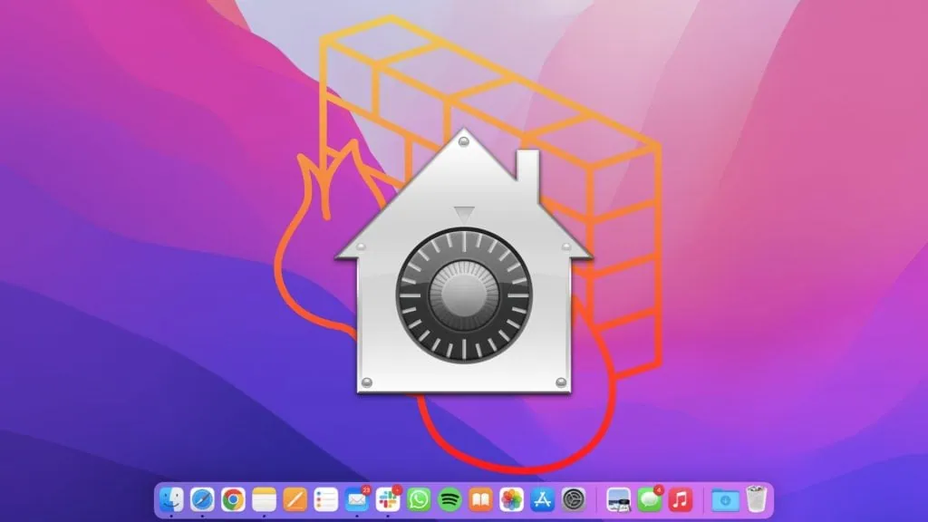 14 melhores configurações de segurança no mac Tela inicial do macos com ícones do file vault e firewall no centro