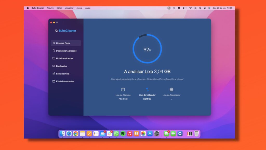 Buhocleaner window with open flash cleanup tool on a mac