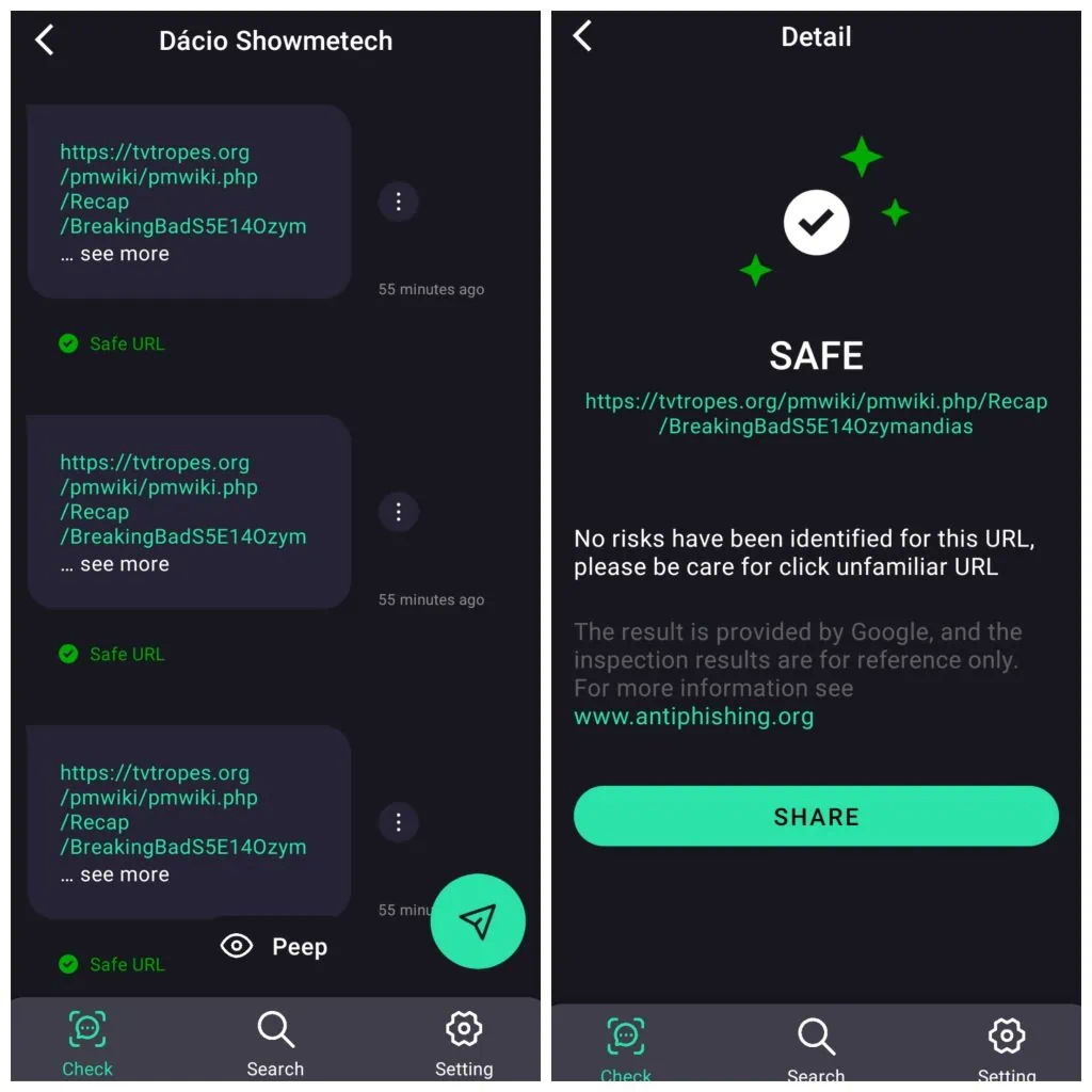 Приложение выявляет фейковые новости и подозрительные ссылки в WhatsApp. Использование средства проверки сообщений для проверки подозрительных ссылок в WhatsApp