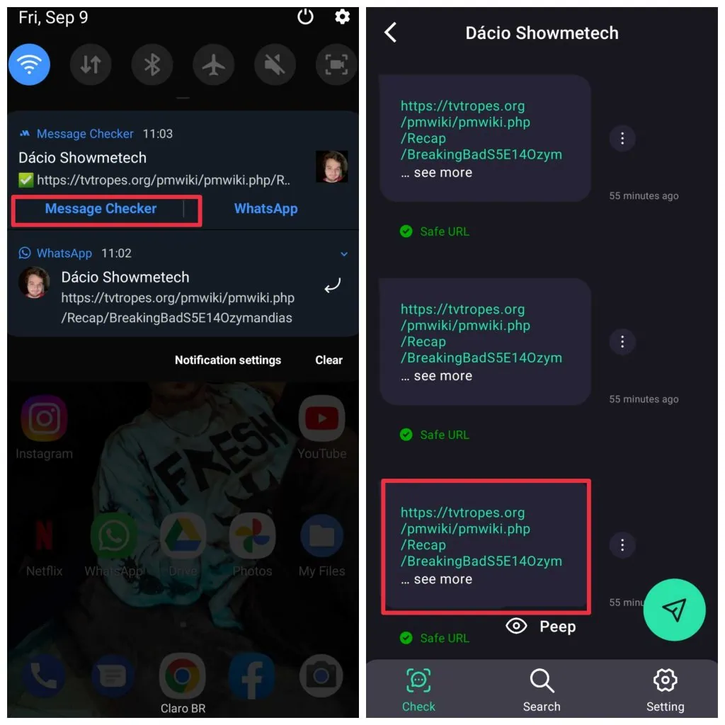 Приложение выявляет фейковые новости и подозрительные ссылки в WhatsApp. Использование средства проверки сообщений для проверки подозрительных ссылок в WhatsApp