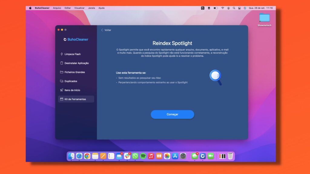 Buhocleaner window with spotlight search re-indexer tool open on mac