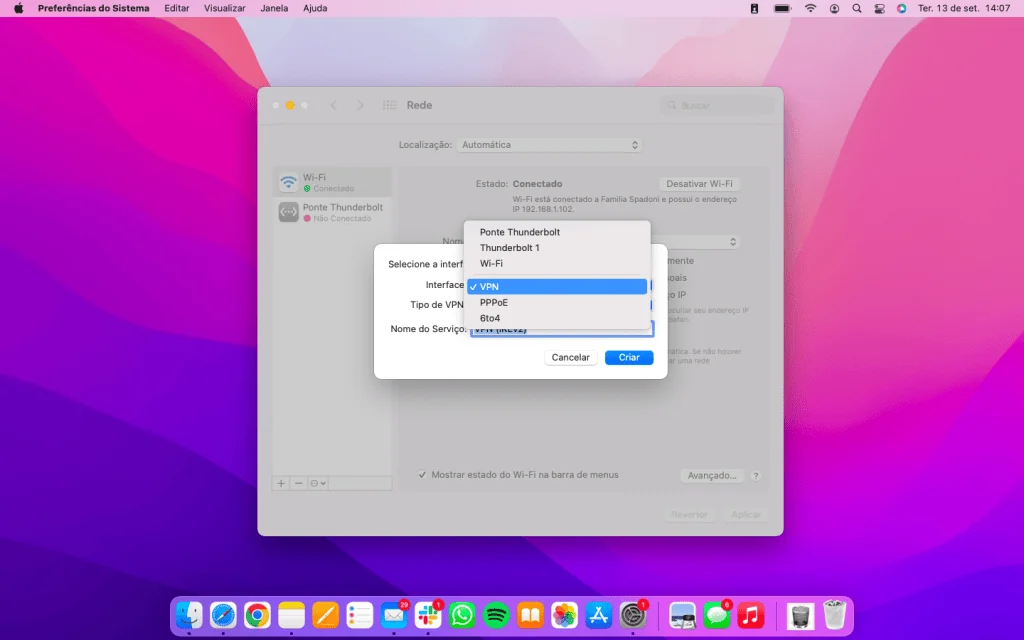 14 melhores configurações de segurança no mac Tela de configuração de uma rede vpn nas preferências de sistema do macos