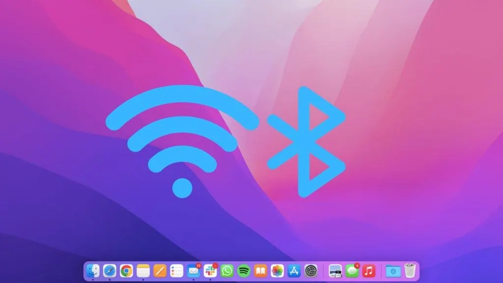 14 melhores configurações de segurança no mac Tela inicial do macos com ícones de wi-fi e bluetooth no centro