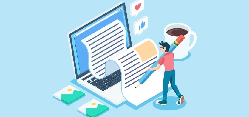 10 Tipps, um deine Reichweite auf Instagram zu erhöhen Animation des Managers eines sozialen Netzwerks, der eine Bildunterschrift für Instagram schreibt