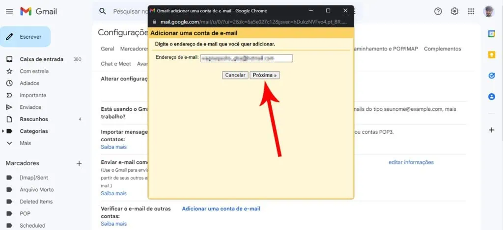 כיצד לרשום חשבונות דוא"ל אחרים ב-gmail אזור להזנת כתובת דוא"ל אחרת