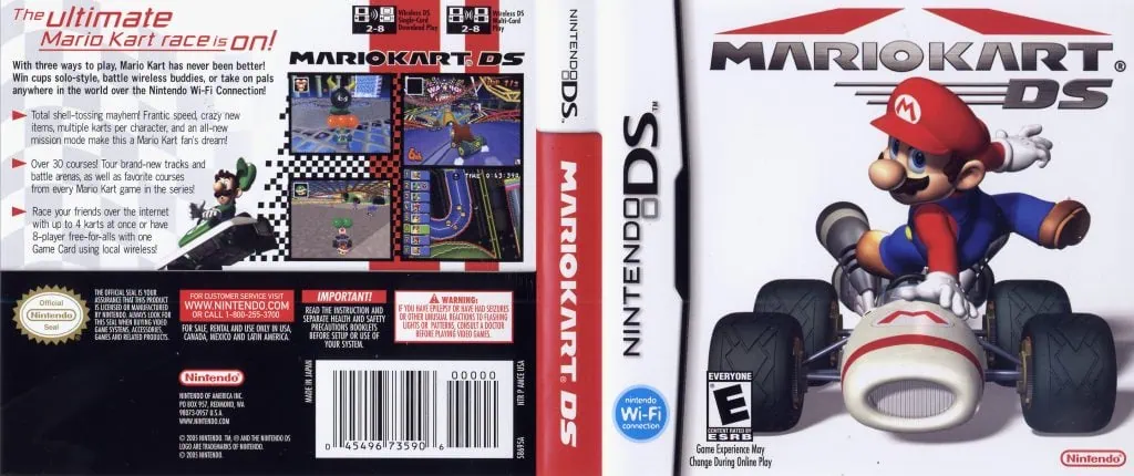 Historien om Mario Kart Fram- och baksidan av nintendo ds-spelet
