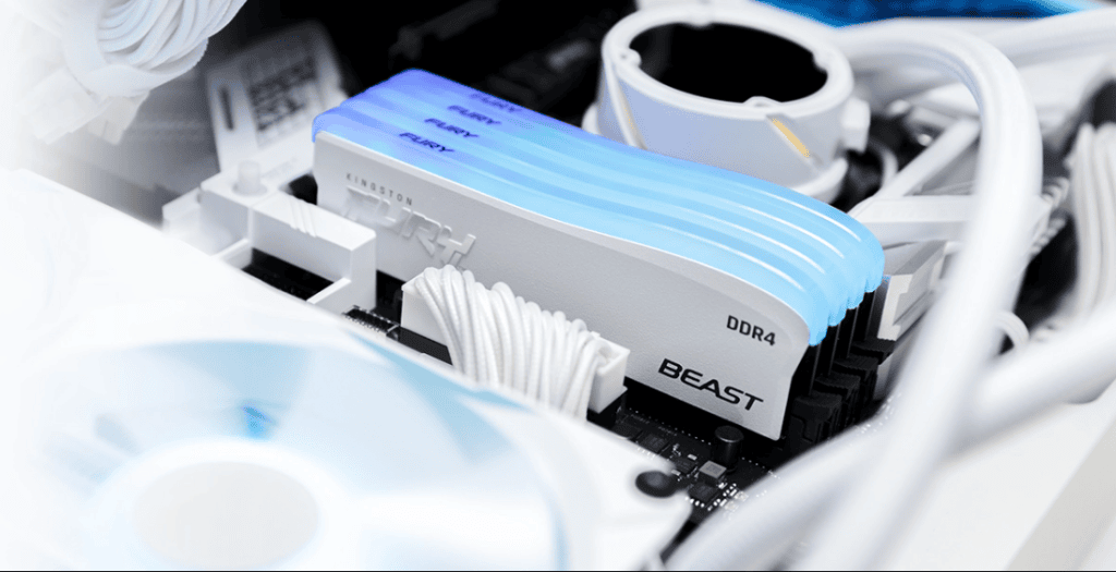 Kingston fury beast special edition traz visual branco com rgb para memória ram Kingston fury beast special edition traz visual branco com rgb para memória ram. Memória kingston fury beast special edition utiliza dissipador branco e rgb para dar uma experiência estética única para usuários