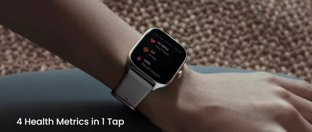 Amazfit GTR4 手表可在手腕上显示健康指标。