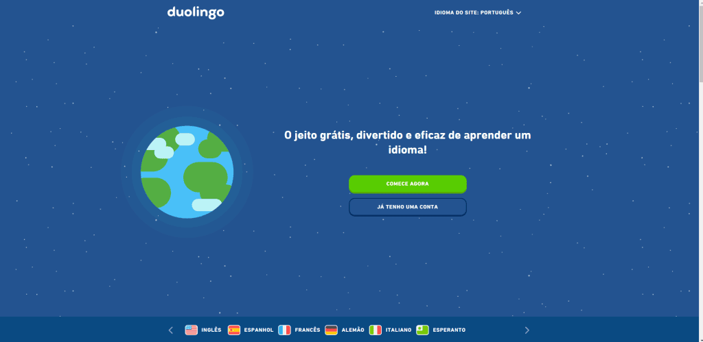 Aprenda idiomas de forma divertida e eficaz com o duolingo Página inicial da plataforma do duolingo