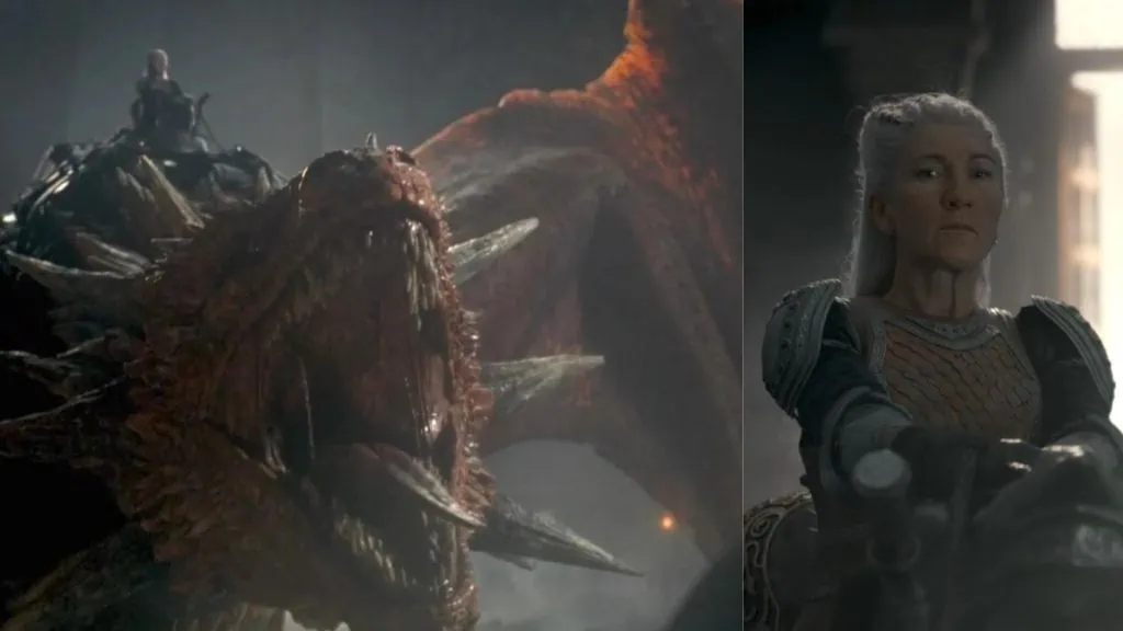 용의 집 9화: 줄기에는 긴장이 있지만 애도는 적다 그녀의 용을 타고 있는 Rhaenys targaryen