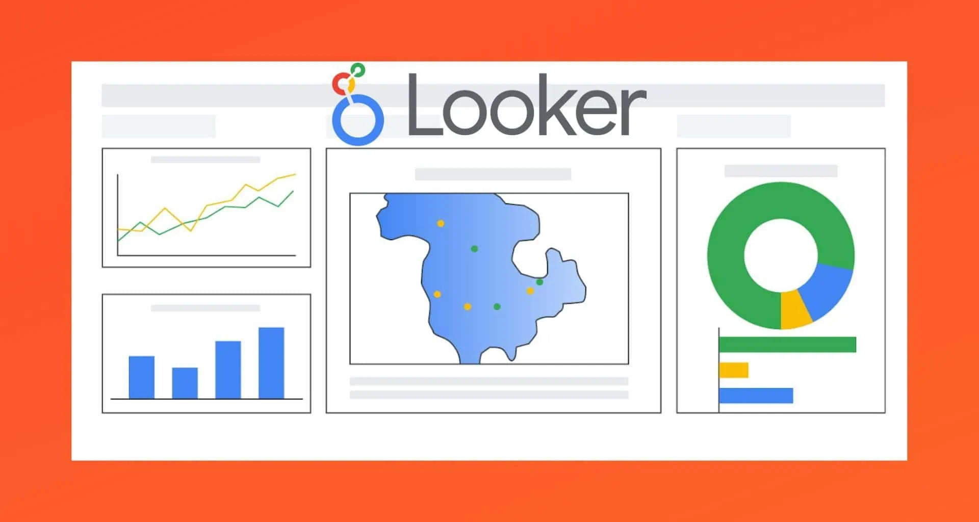 Painel ilustrativo com tabelas e gráficos do looker studio