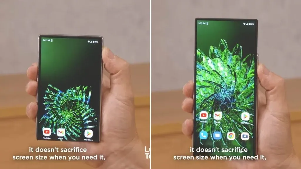 모토로라, 롤업 스크린 휴대전화 콘셉트 선보여 새로운 모토로라 롤업폰을 들고 있는 사람