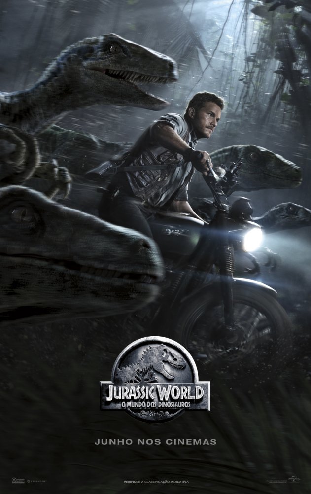 Pôster oficial para divulgação de jurassic world: o mundo dos dinossauros para os cinemas