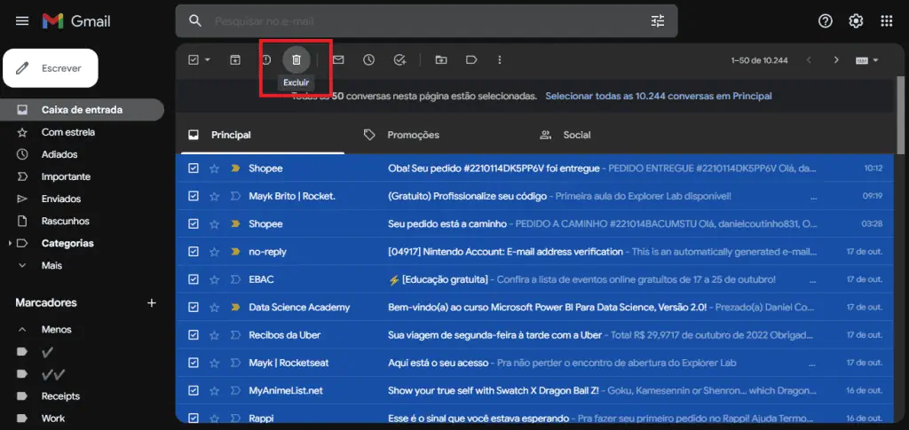 Gmail: aprenda a deletar todos os seus e-mails de forma rápida Gmail: aprenda a deletar todos os seus e-mails de forma rápida. Nós te ensinamos uma forma rápida e inteligente de deletar emails no gmail e deixar mais espaço livre na sua caixa de correio virtual.
