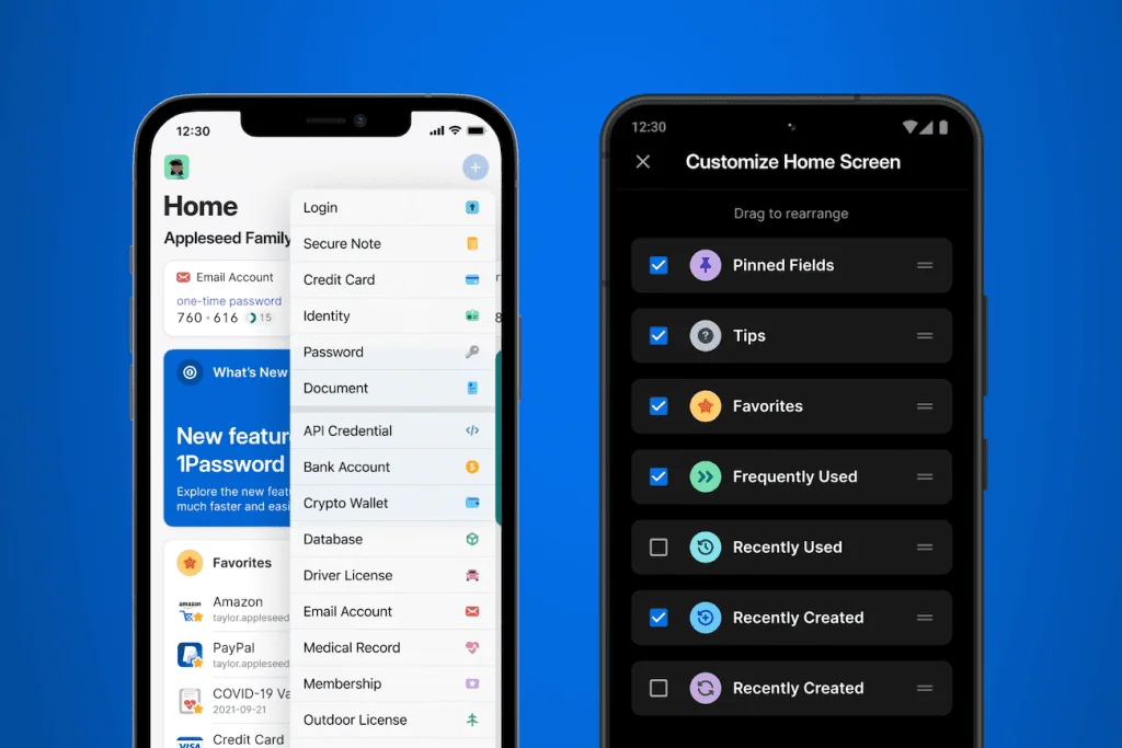 Os melhores apps para iphone (ios) em 2023 Montagem de iphones com o aplicativo 1password 8 aberto em telas diferentes