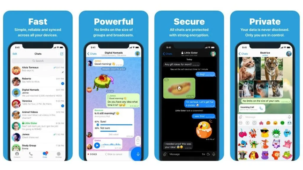 Os melhores apps para iphone (ios) em 2023 Montagem de iphones com o aplicativo telegram aberto em telas diferentes