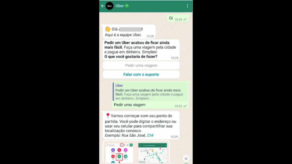Corridas de uber agora podem ser solicitadas via whatsapp Exemplo de solicitação de corridas de uber via whatsapp