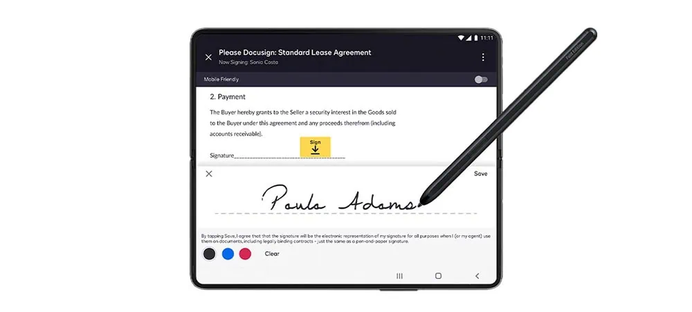 Galaxy z fold4 encontra seu lugar no mercado corporativo Docusign rodando em um galaxy z fold4 da samsung