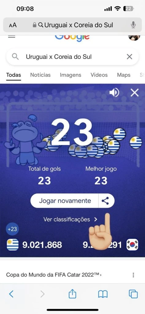 Minigame da copa do mundo no google está disponível para ios e android Jogo da copa fifa disponível no google para ios e android.