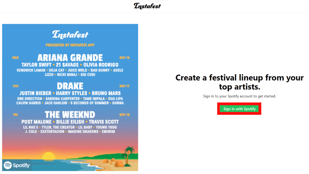 Crie seu lineup de festival na retrospectiva do spotify Página inicial do site instafest