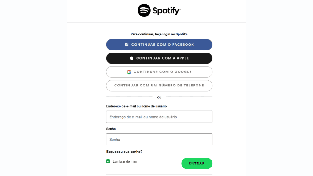 Crie seu lineup de festival na retrospectiva do spotify Tela de login de conta do spotify