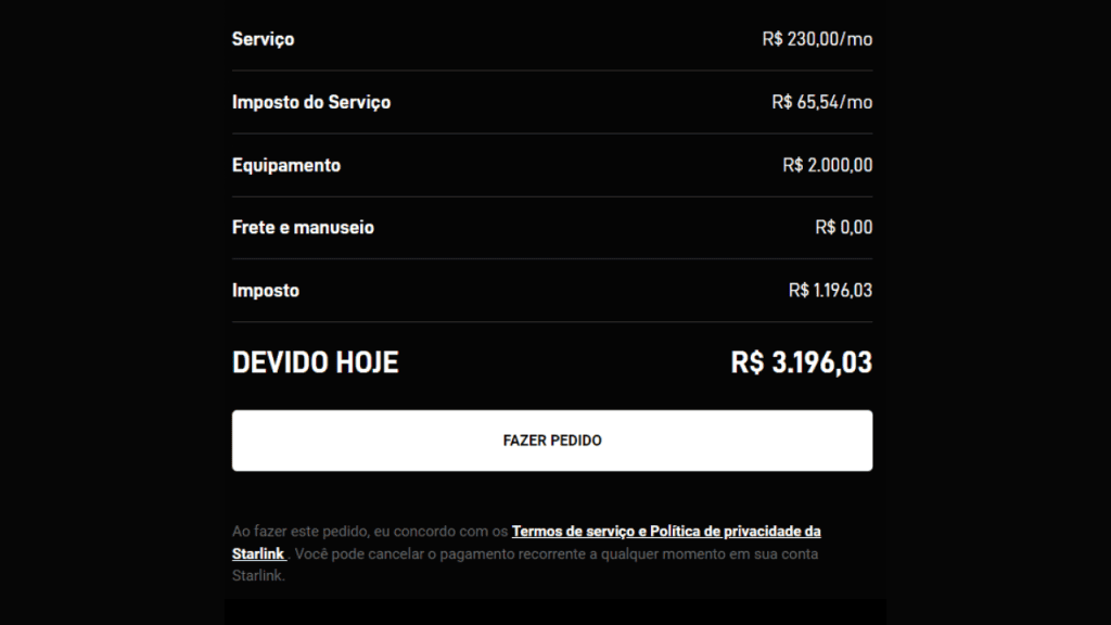 Como contratar a starlink no brasil? Simulação de pedido de antena da starlink no brasil
