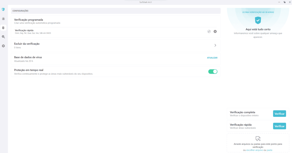 Conheça o surfshark, antivírus com vpn e proteção de dados Tela de verificação de antivírus surfshark