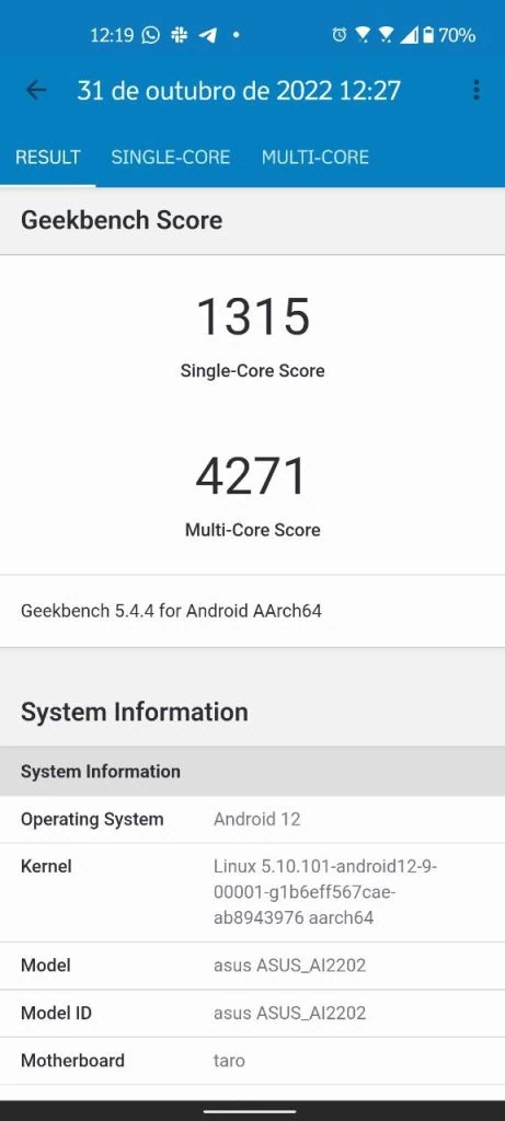 Review: asus zenfone 9 Resultado do benchmark de cpu no geekbench no zenfone 9