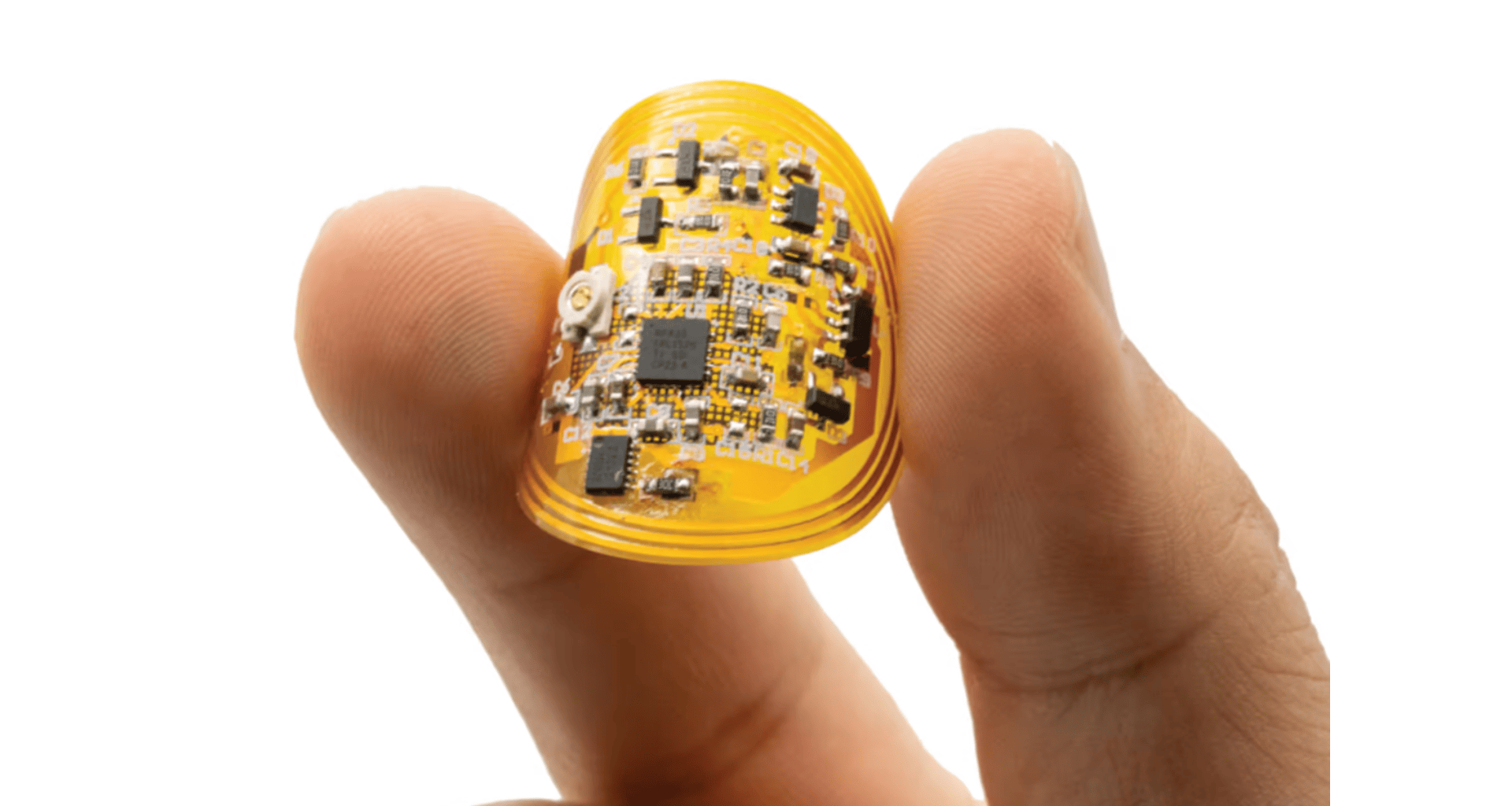 Dispositivo eletrônico miniatura para monitorar feridas, usando sensores conectados a um aplicativo para melhores tratamentos.