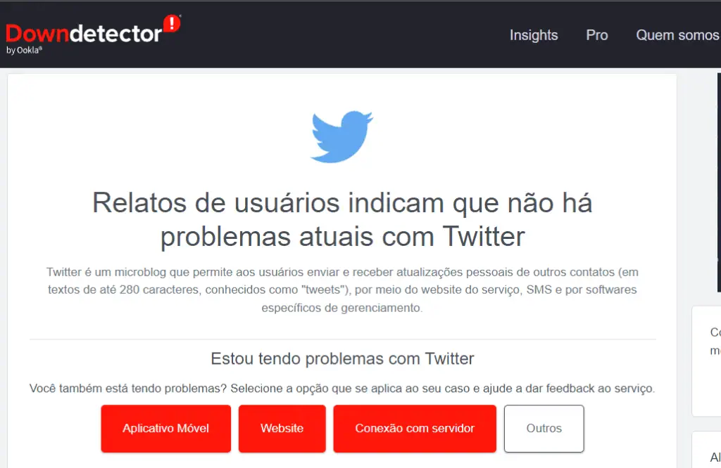 Site fora do ar? Veja ferramentas para realizar checagem online Captura de tela do site downdetector