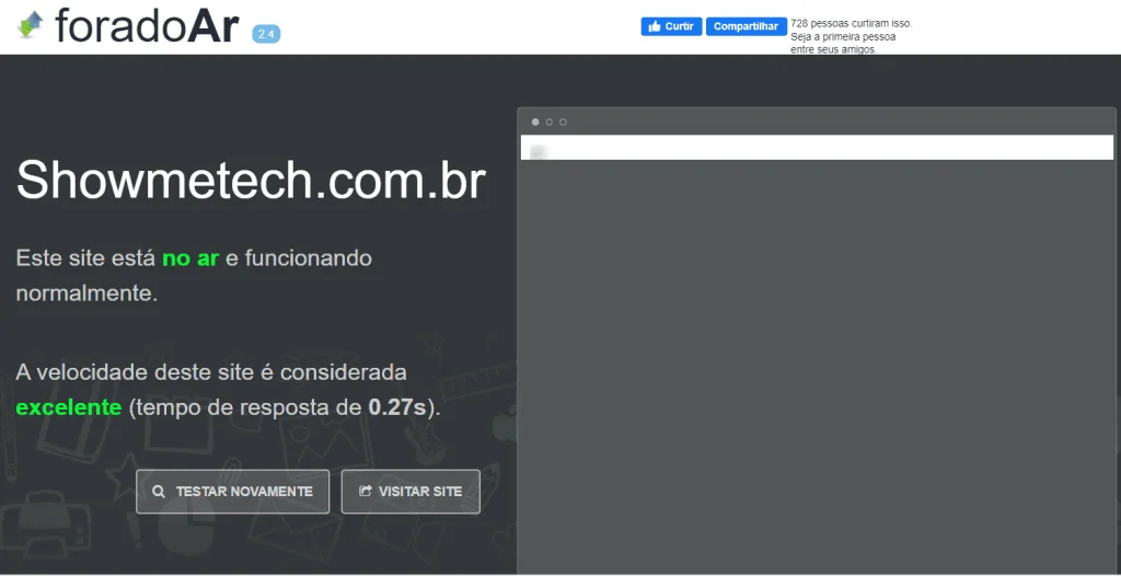 Site fora do ar? Veja ferramentas para realizar checagem online Captura de resultado do site fora do ar