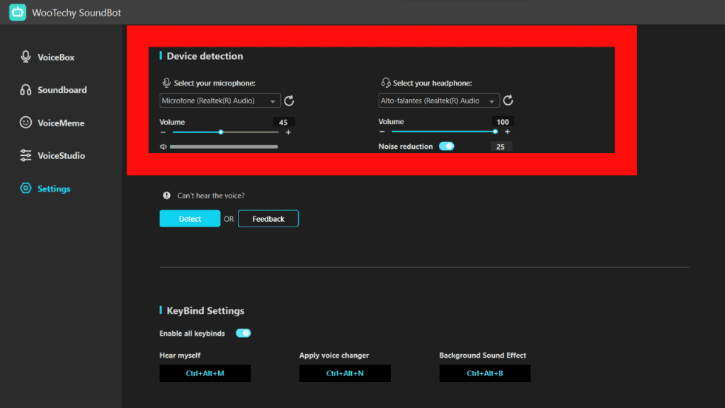 Como ter a voz do ghostface com o wootechy soundbot Tela de configuração do wootechy soundbot