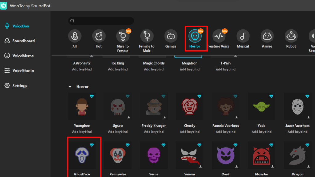 Como ter a voz do ghostface com o wootechy soundbot Seleção de voz do ghostface no wootechy soundbot