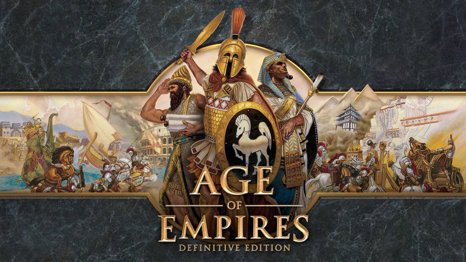 Imagem de capa do jogo age of empires ii: definitive edition, com heróis e guerra antiga.