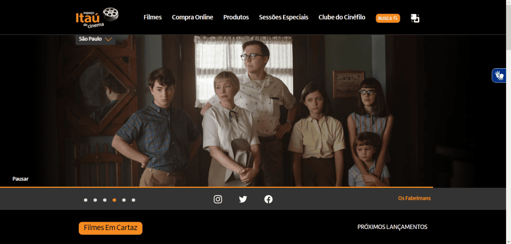 Wo kann man Kinokarten in São Paulo kaufen Anfangsbildschirm der Website von itaú-Kinos