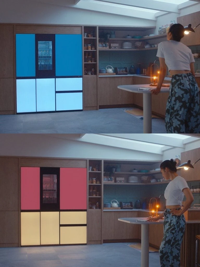 Moodup é o refrigerador lg que muda de cor; entenda Mulher usando o moodup, refrigerador da lg que muda de cor