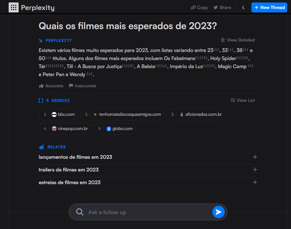 Perplexity ai é um chatgpt que te mostra de onde suas respostas foram coletadas. Perplexity ai, a nova ferramenta de chat com inteligência artificial, funciona como um potente motor de busca e consegue mostrar a fonte de sua pesquisa.