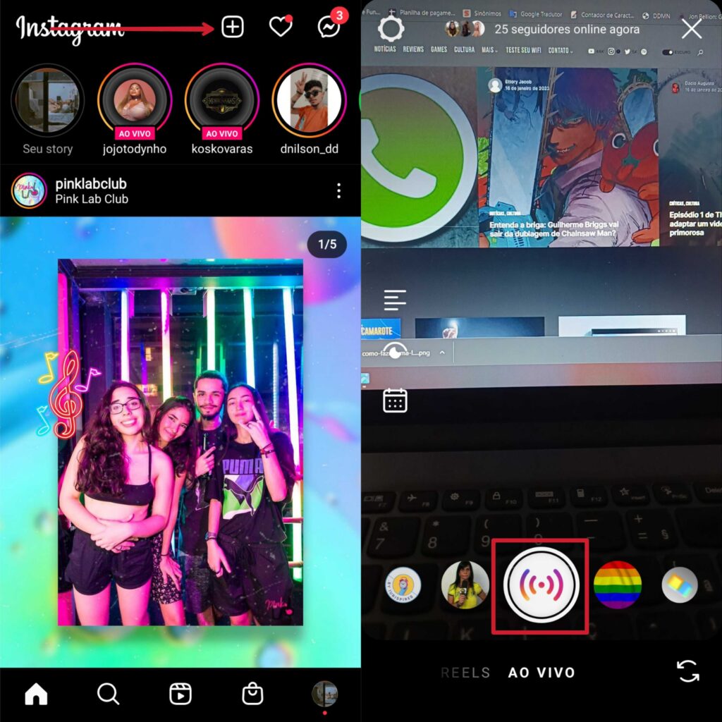 Como fazer uma live? Aprenda a fazer transmissões ao vivo no instagram, facebook e youtube Capturas de tela que mostram como fazer lives no instagram