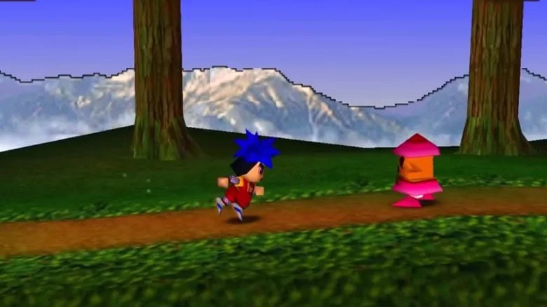 Jogo do nintendo 64 com gráficos 3d e elementos de aventura.