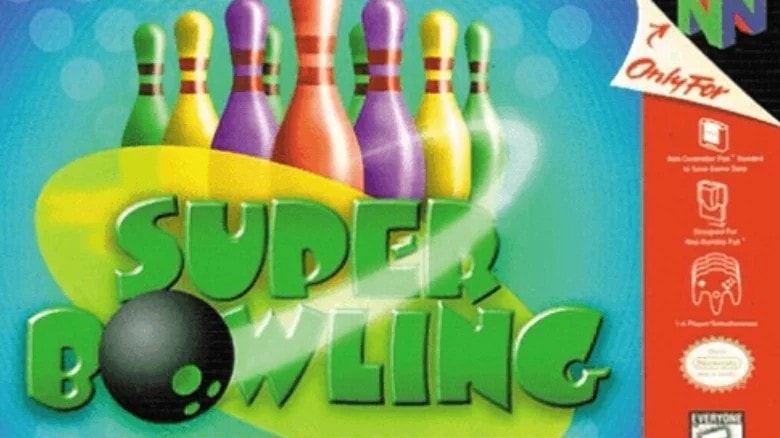 Imagem mostra o jogo super bowling para nintendo 64 em embalagem colorida.