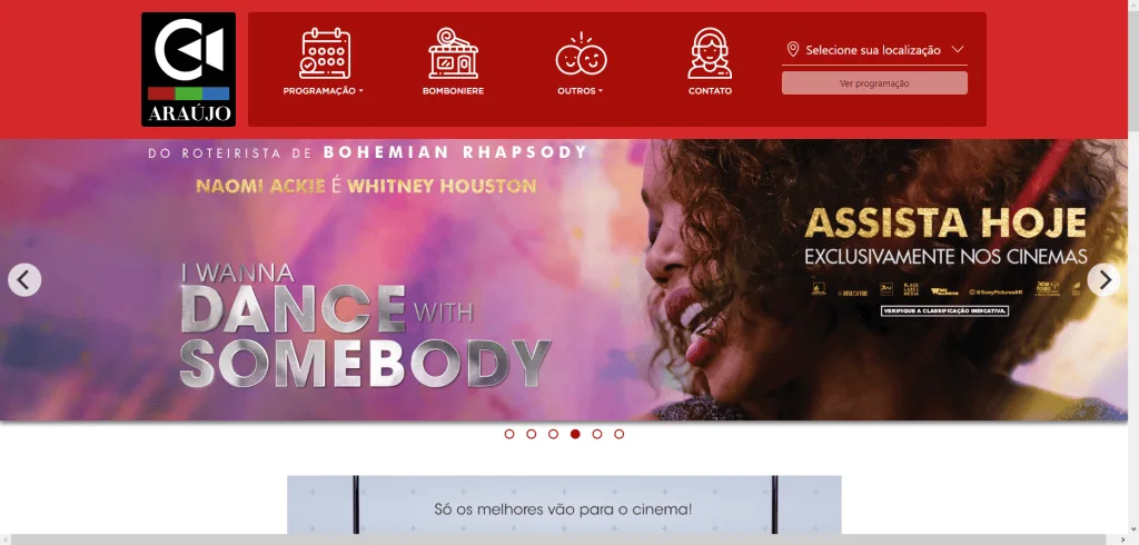 Wo kann man Kinokarten in São Paulo kaufen Startbildschirm der Multiplex-Website von Cine Araujo