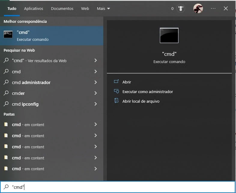 Como recuperar arquivos salvos do cartão sd do nintendo switch Procure por "cmd" na caixa de busca do windows.