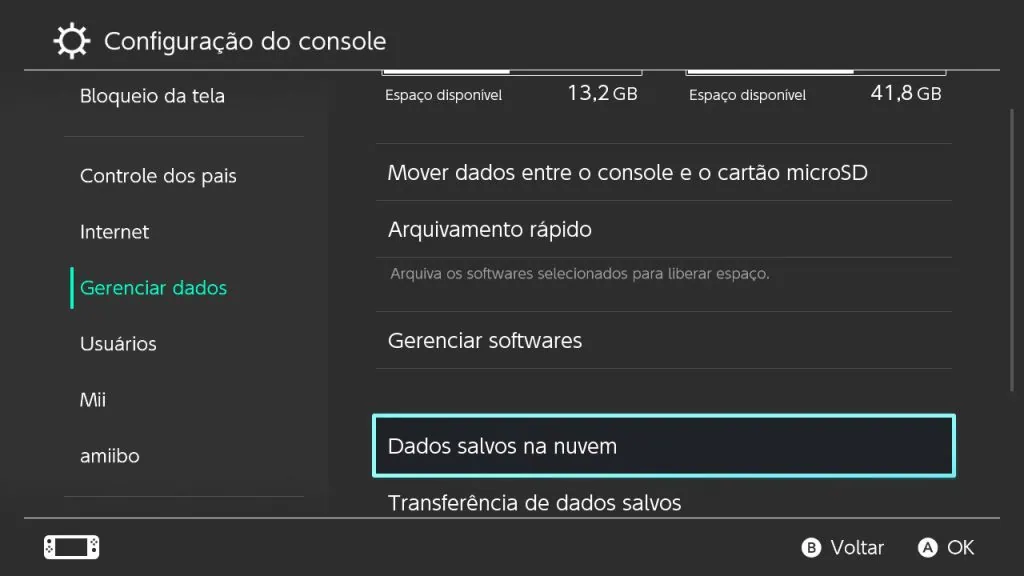 Cómo hacer una copia de seguridad de los archivos guardados del juego en Nintendo Switch Cloud Online En Administrar datos, elige Datos guardados en la nube para acceder a las opciones de copia de seguridad en la nube de Nintendo Switch Online.