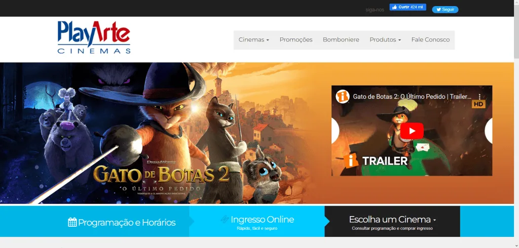 Wo kann man Kinokarten in São Paulo kaufen Startbildschirm der Playarte-Kinos