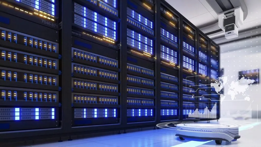 O que é internet 6g? Entenda Data centers iluminados com cor azul brilhante (rede 6g)