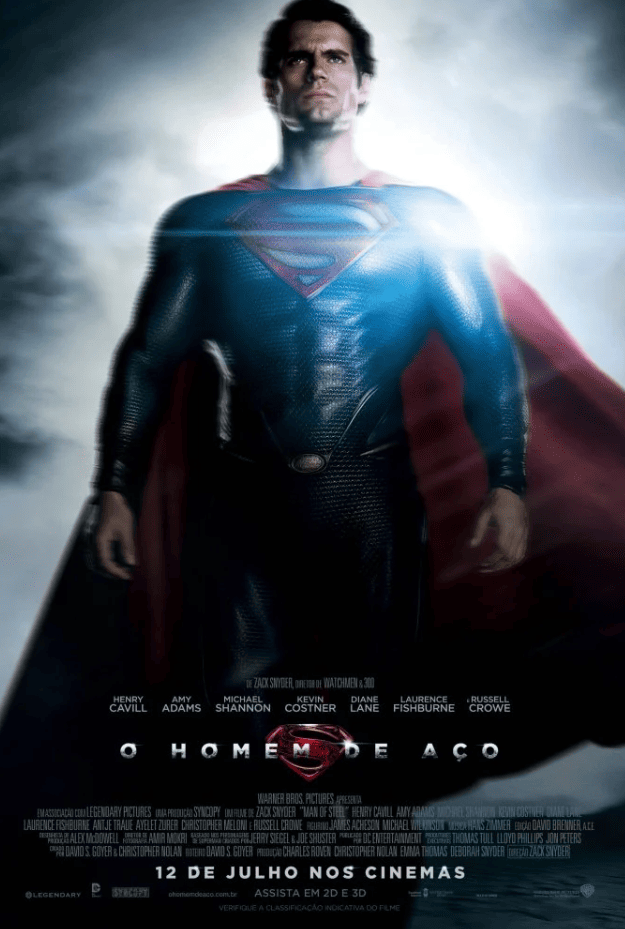 Imagem do filme "o homem de aço" com superman em destaque.