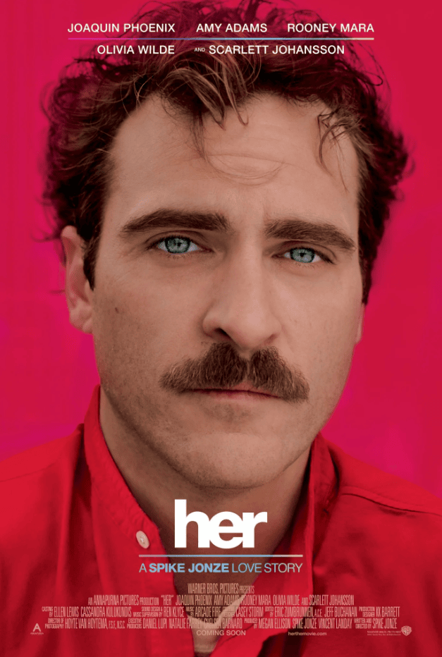 Joaquin phoenix em "her", um filme de 2013 que explora amor, tecnologia e relações humanas.