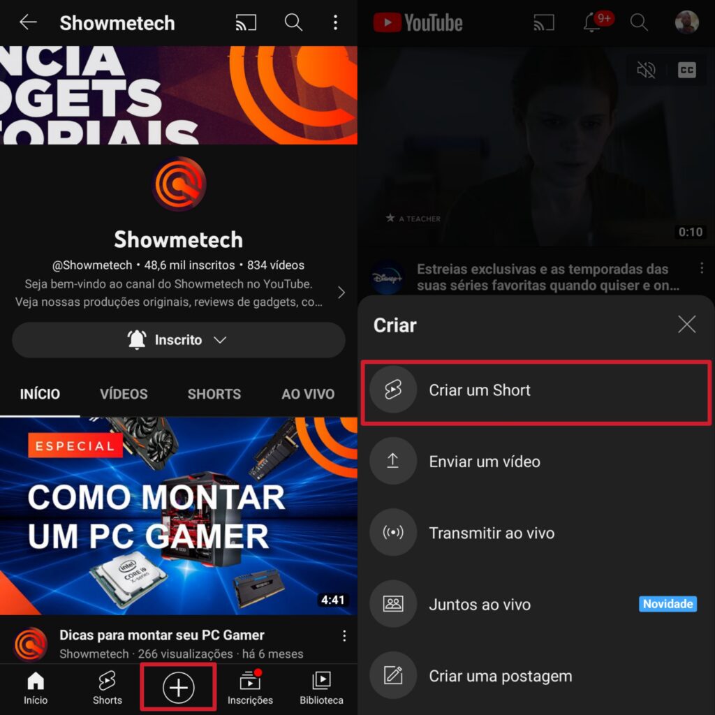 Como enviar youtube shorts pelo pc ou smartphone Uso do aplicativo do youtube para enviar shorts